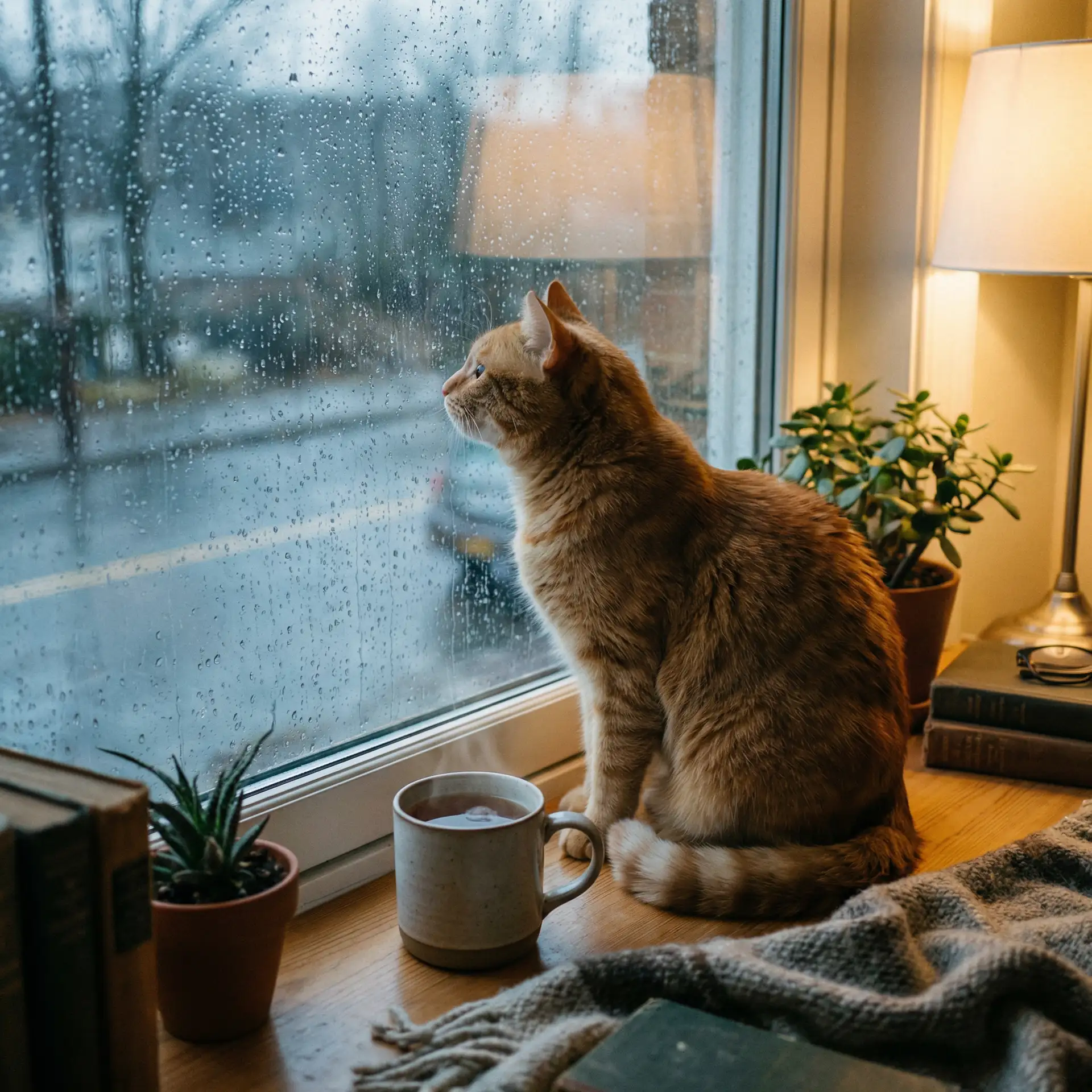 猫咪望着窗外的雨 - 琪琪的色原网站